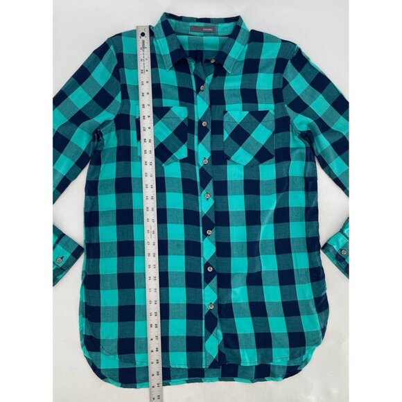 Sandra Ingrish Women’s Check Rayon Collared Button Up Blouse Sz Small Boho - Picture 9 of 10